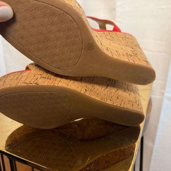 Antonio Melani Red and Tan Wedge Sandals with Embellished Straps - Picture 5 of 7